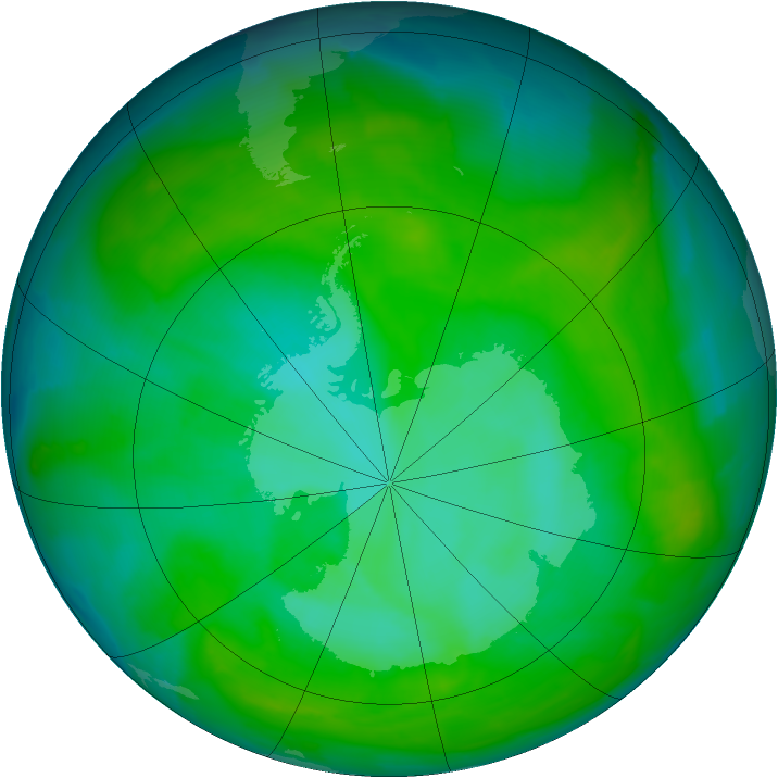 Antarctic ozone map for 21 December 2012